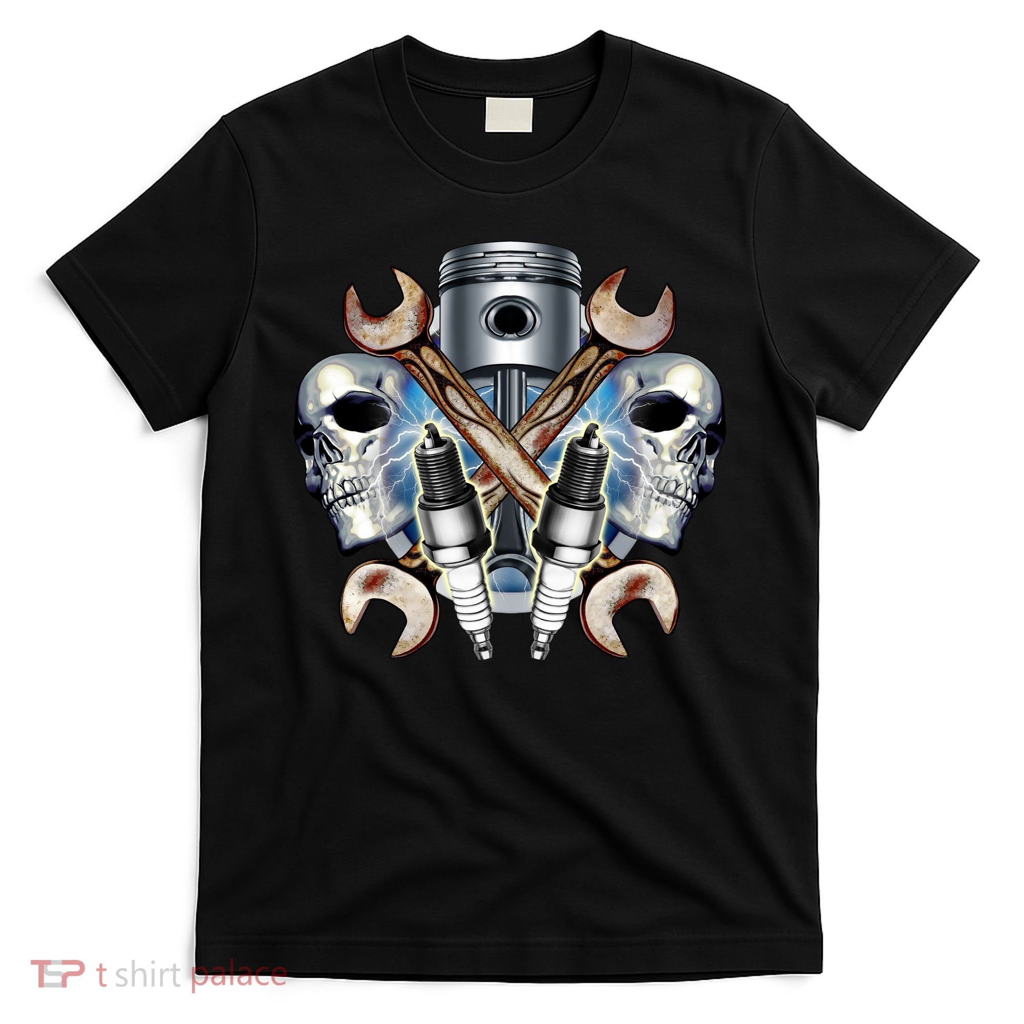 Mechanic Skulls With Wrench & Spark Plugs T-Shirt