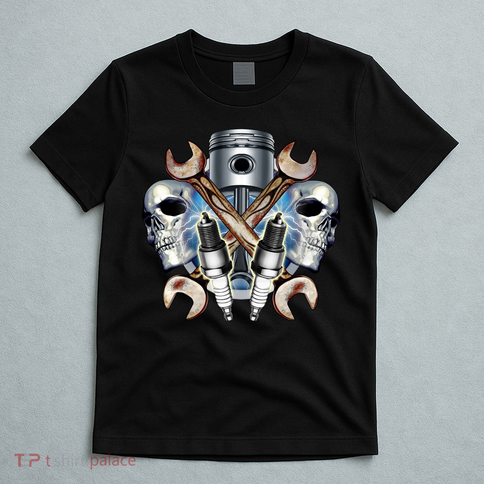 Mechanic Skulls With Wrench & Spark Plugs T-Shirt