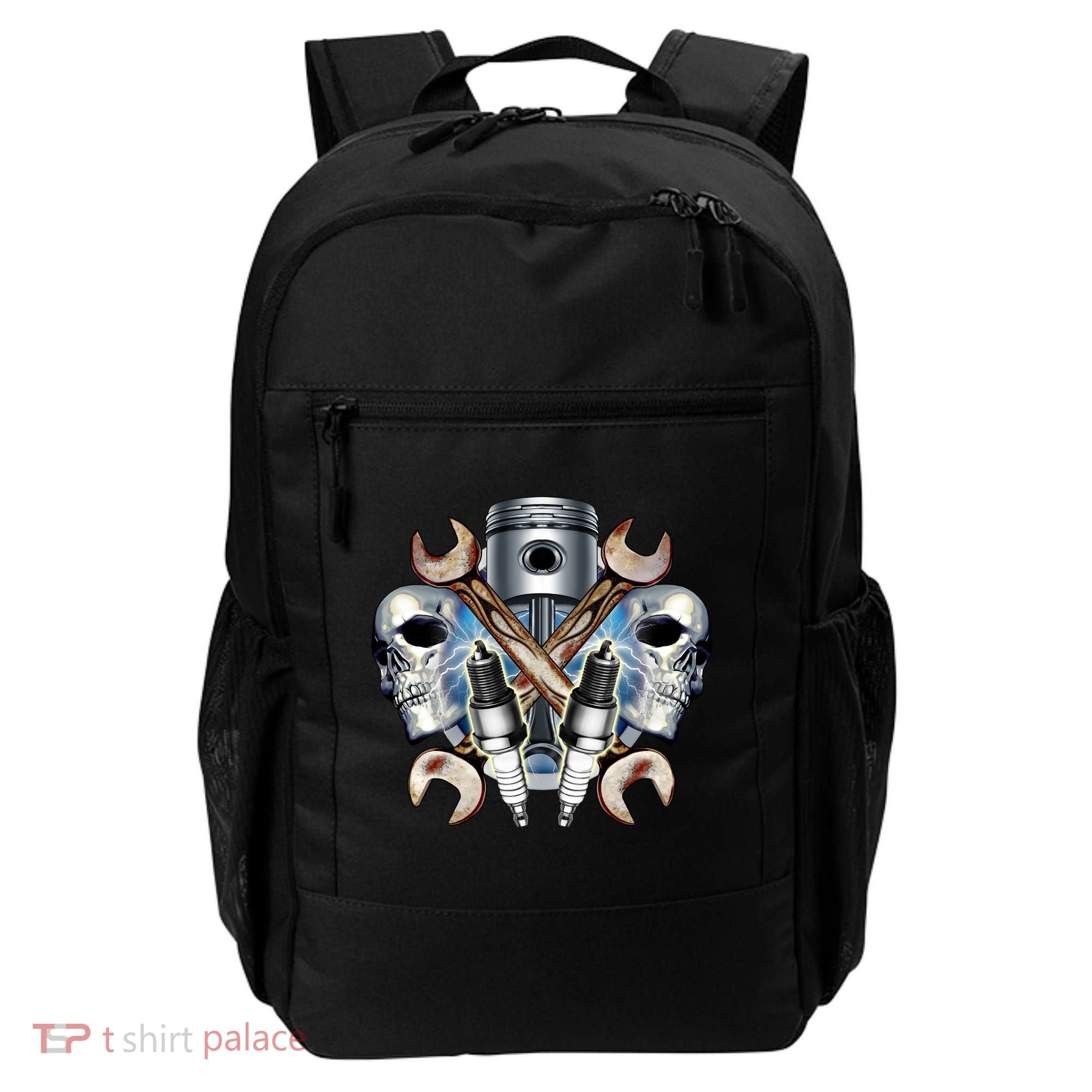 Mechanic Skulls With Wrench & Spark Plugs Backpack