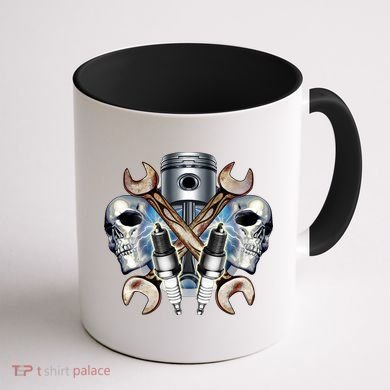 Mechanic Skulls With Wrench & Spark Plugs Coffee Mug back