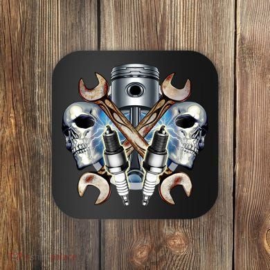 Mechanic Skulls With Wrench & Spark Plugs Coaster