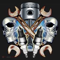 Mechanic Skulls With Wrench & Spark Plugs Polo thumb 3