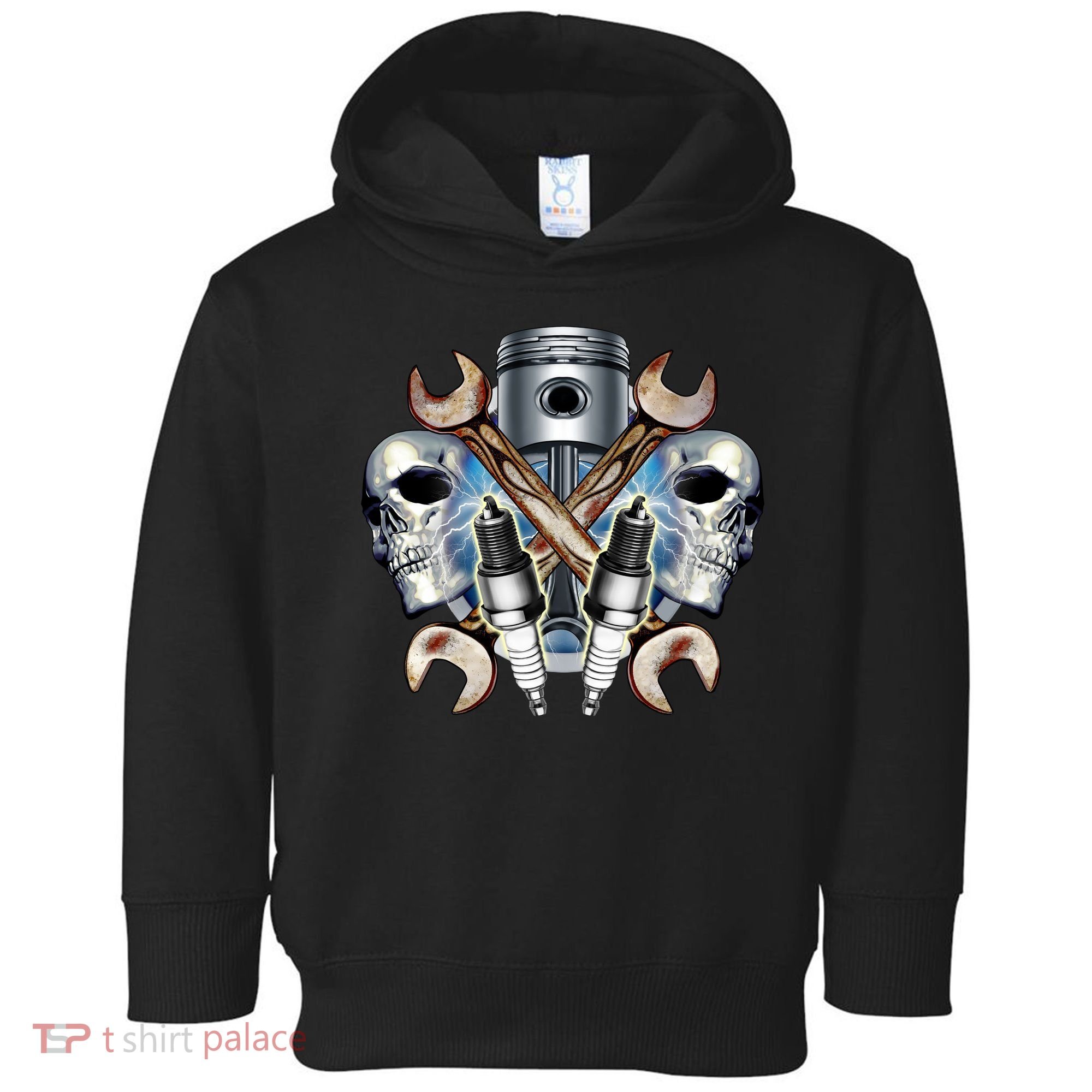 Mechanic Skulls With Wrench & Spark Plugs Toddler Hoodie