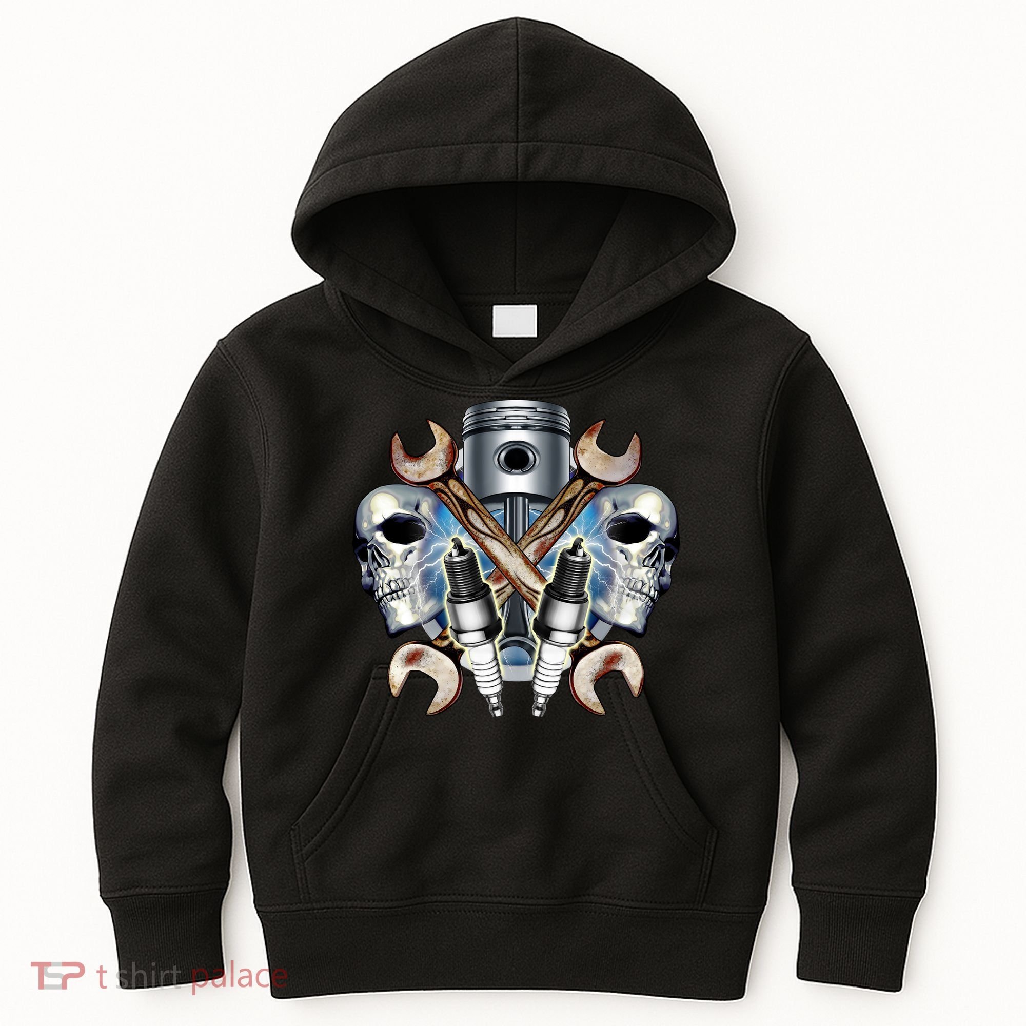 Mechanic Skulls With Wrench & Spark Plugs Kids Hoodie