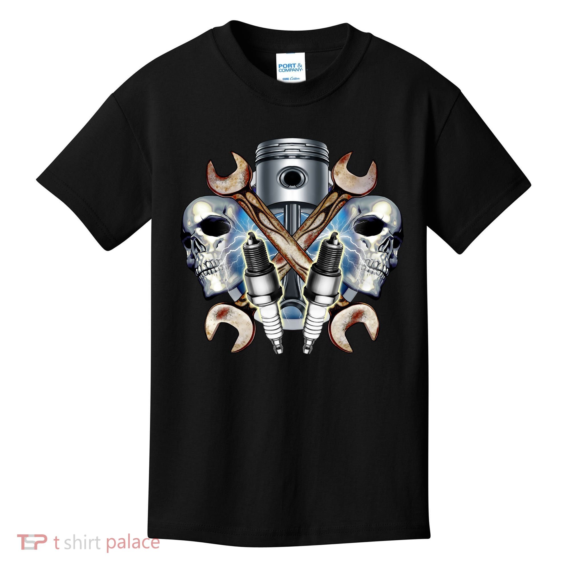 Mechanic Skulls With Wrench & Spark Plugs Kids T-Shirt