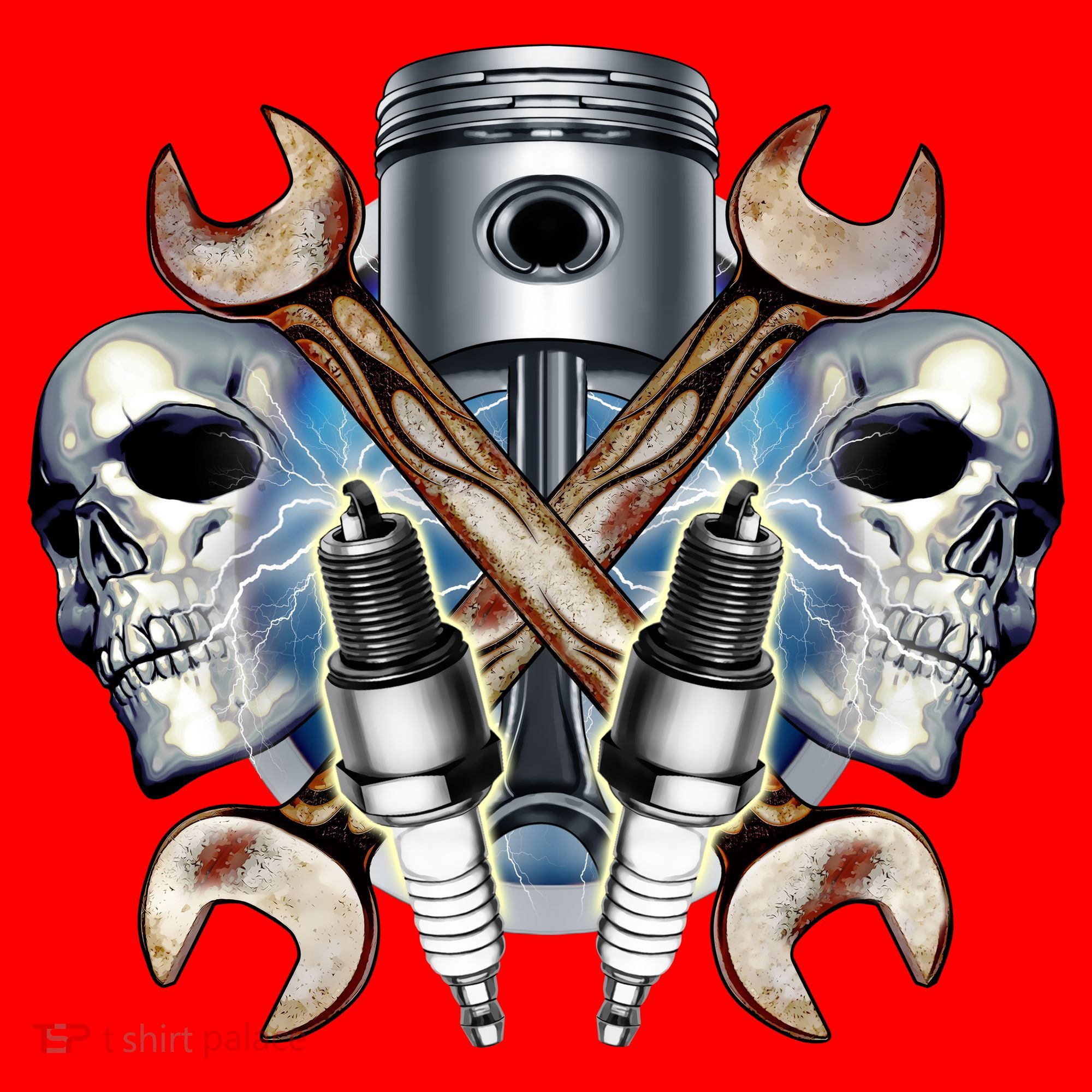 Mechanic Skulls With Wrench & Spark Plugs Santa Hat