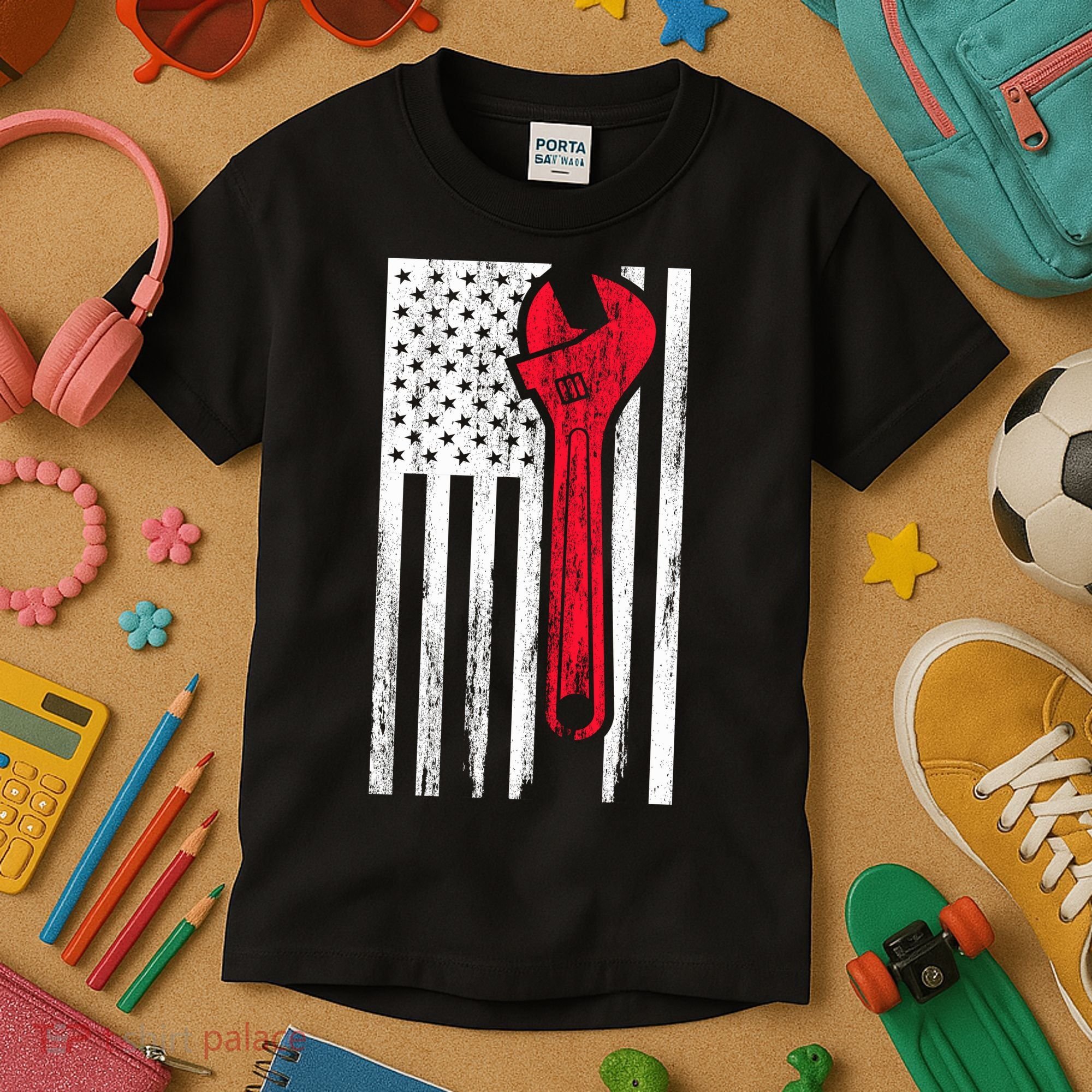 Mechanic USA American Flag Kids T-Shirt