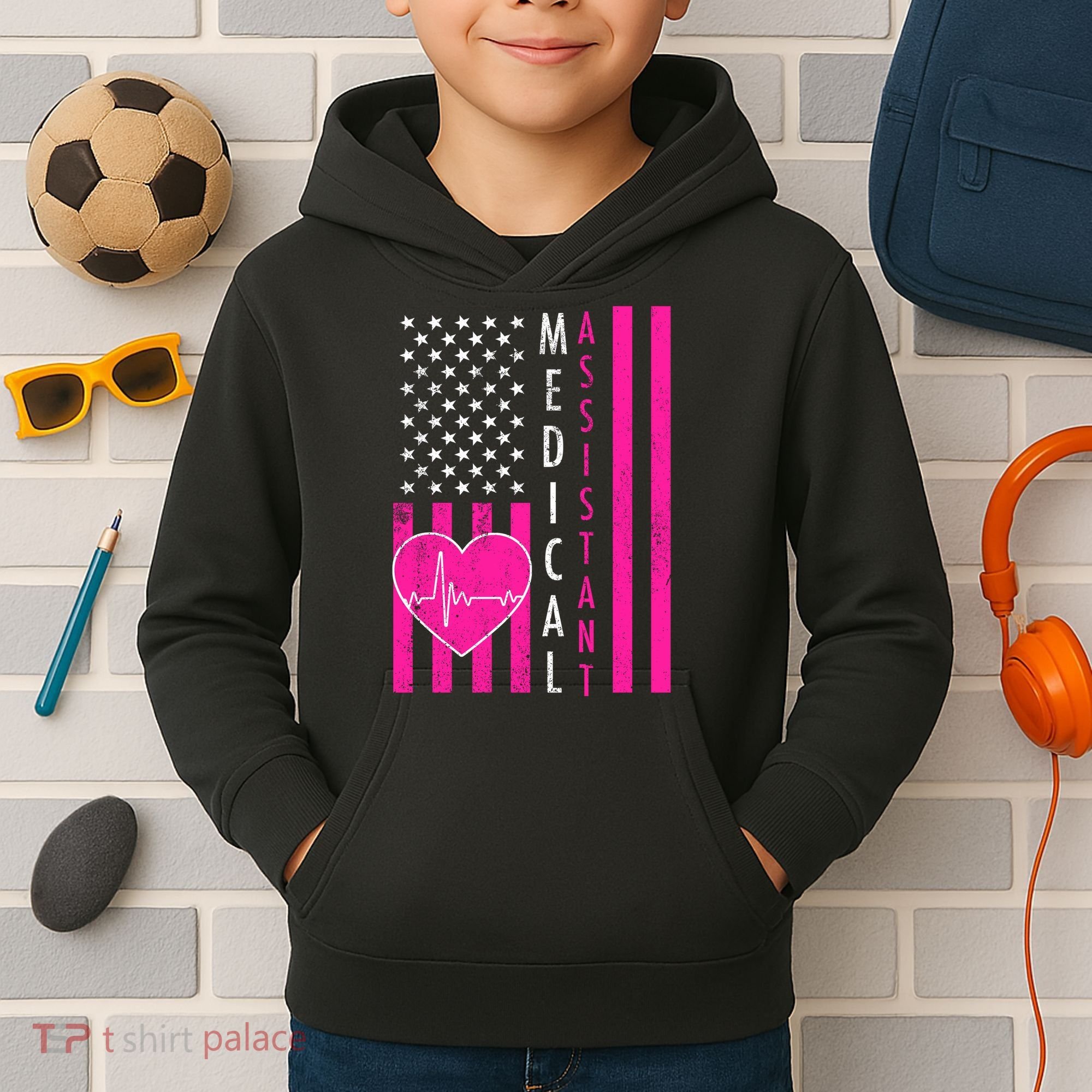 Medical Assistant USA Flag Kids Hoodie