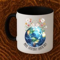 Make Everyday Earth Day Floral Globe Awareness Coffee Mug thumb 2