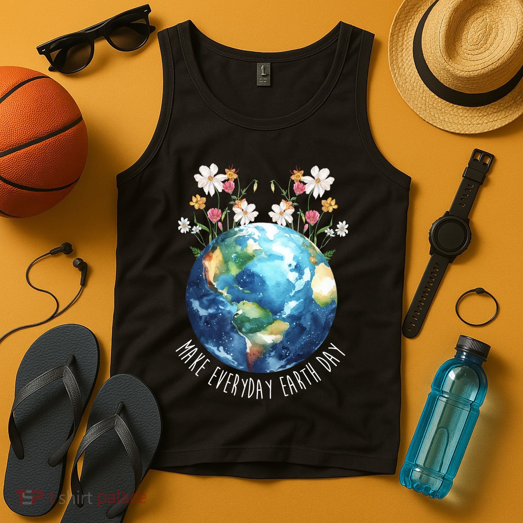 Make Everyday Earth Day Floral Globe Awareness Tank Top