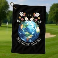 Make Everyday Earth Day Floral Globe Awareness Golf Towel thumb 1