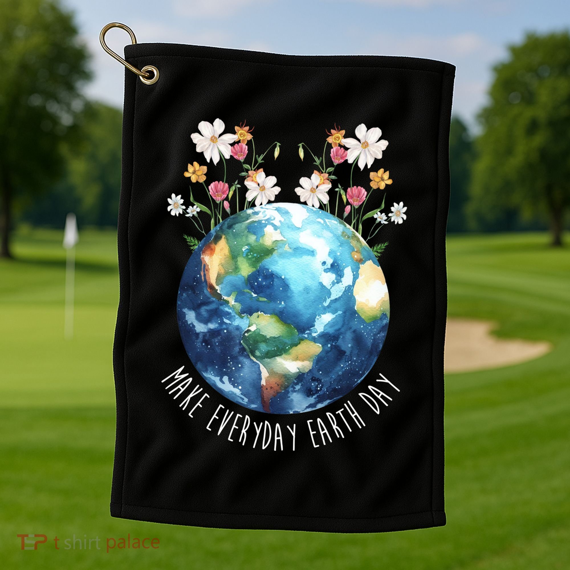 Make Everyday Earth Day Floral Globe Awareness Golf Towel