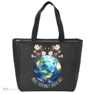 Make Everyday Earth Day Floral Globe Awareness Tote Bag