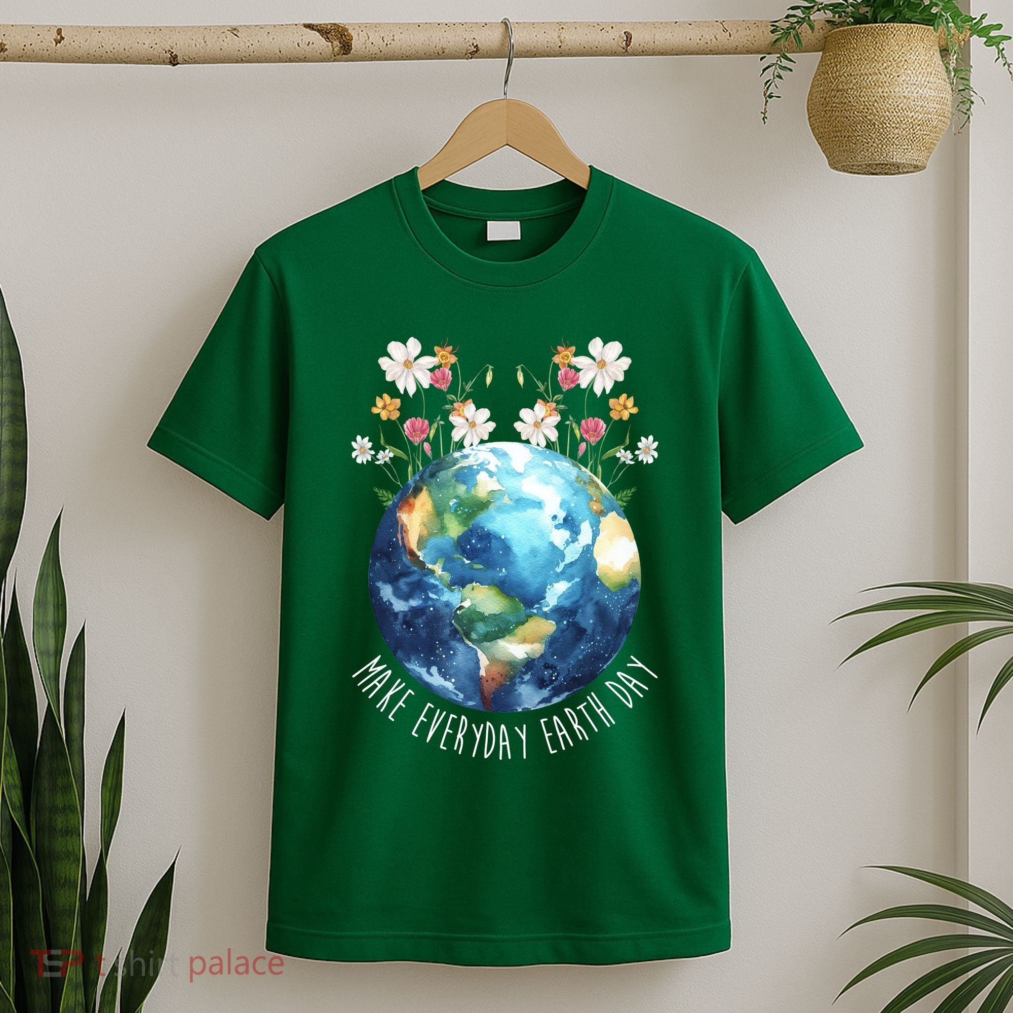 Make Everyday Earth Day Floral Globe Awareness T-Shirt