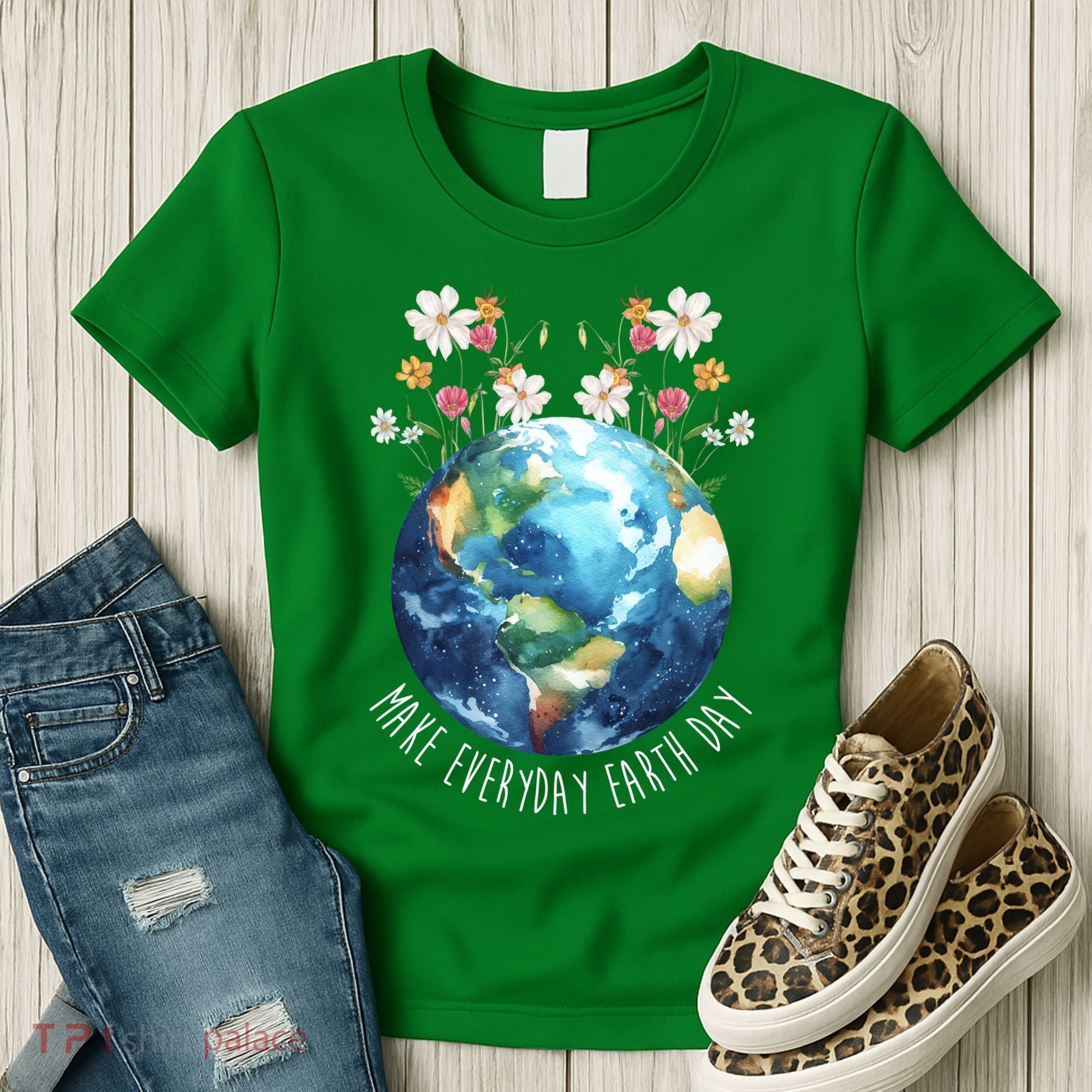 Make Everyday Earth Day Floral Globe Awareness Women's T-Shirt