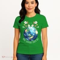 Make Everyday Earth Day Floral Globe Awareness Women's T-Shirt thumb 4