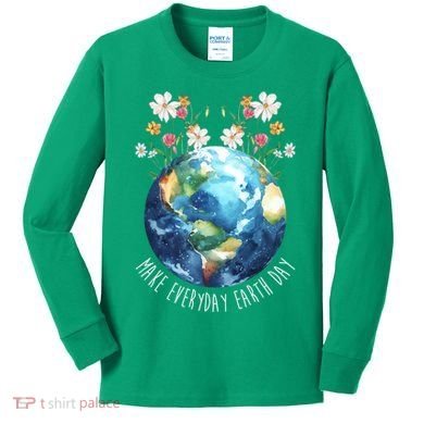Make Everyday Earth Day Floral Globe Awareness Kids Long Sleeve Shirt