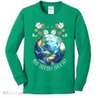 Make Everyday Earth Day Floral Globe Awareness Kids Long Sleeve Shirt thumb 0
