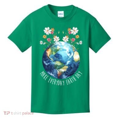 Make Everyday Earth Day Floral Globe Awareness Kids T-Shirt