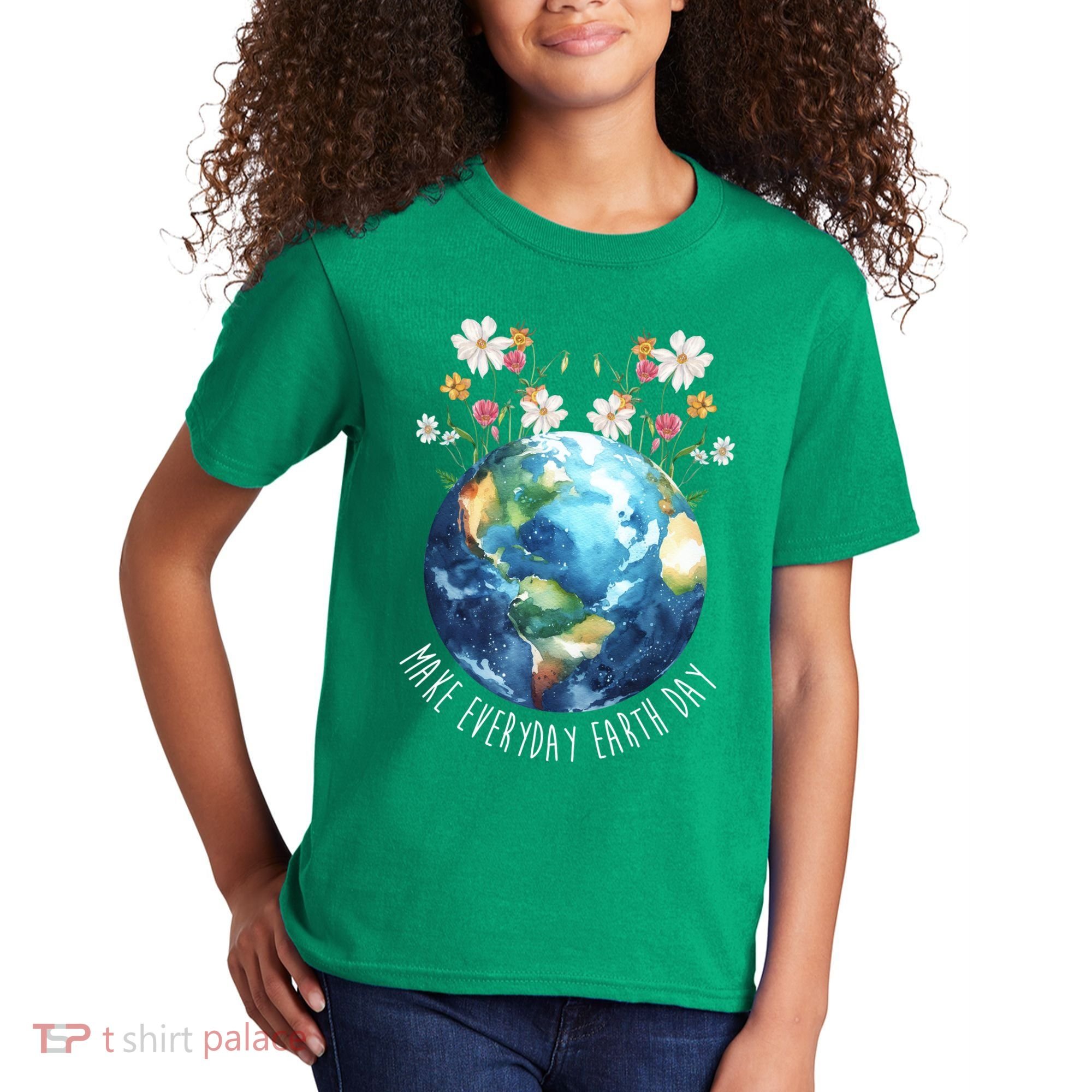 Make Everyday Earth Day Floral Globe Awareness Kids T-Shirt