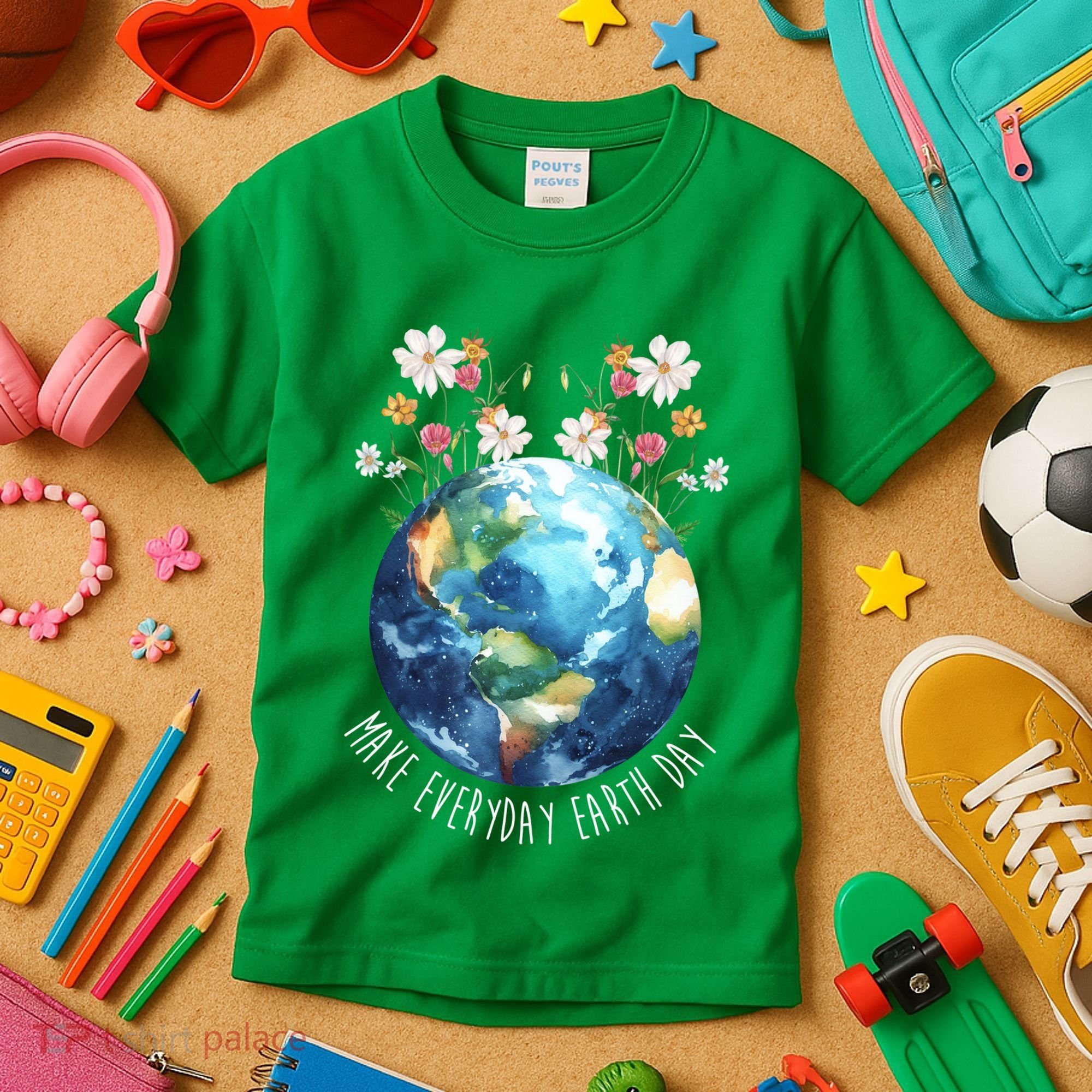 Make Everyday Earth Day Floral Globe Awareness Kids T-Shirt