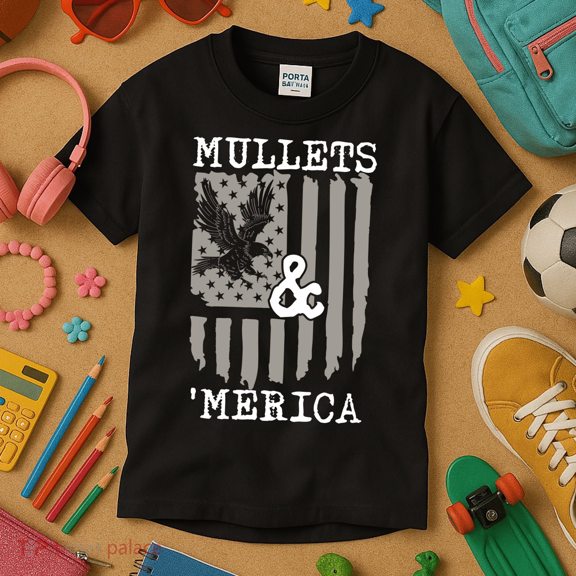 Mullet Eagle Flag Mullets And Merica | Party In The Back Kids T-Shirt