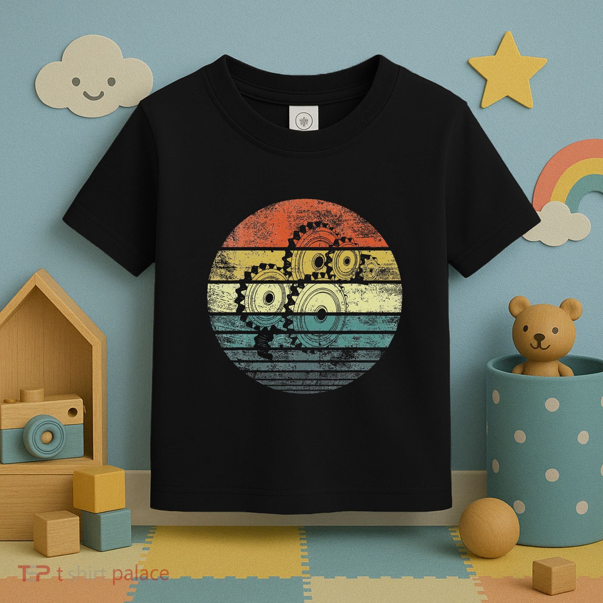 Mechanical Engineer Gifts Funny Retro Cogs Engineering Gear Toddler T-Shirt