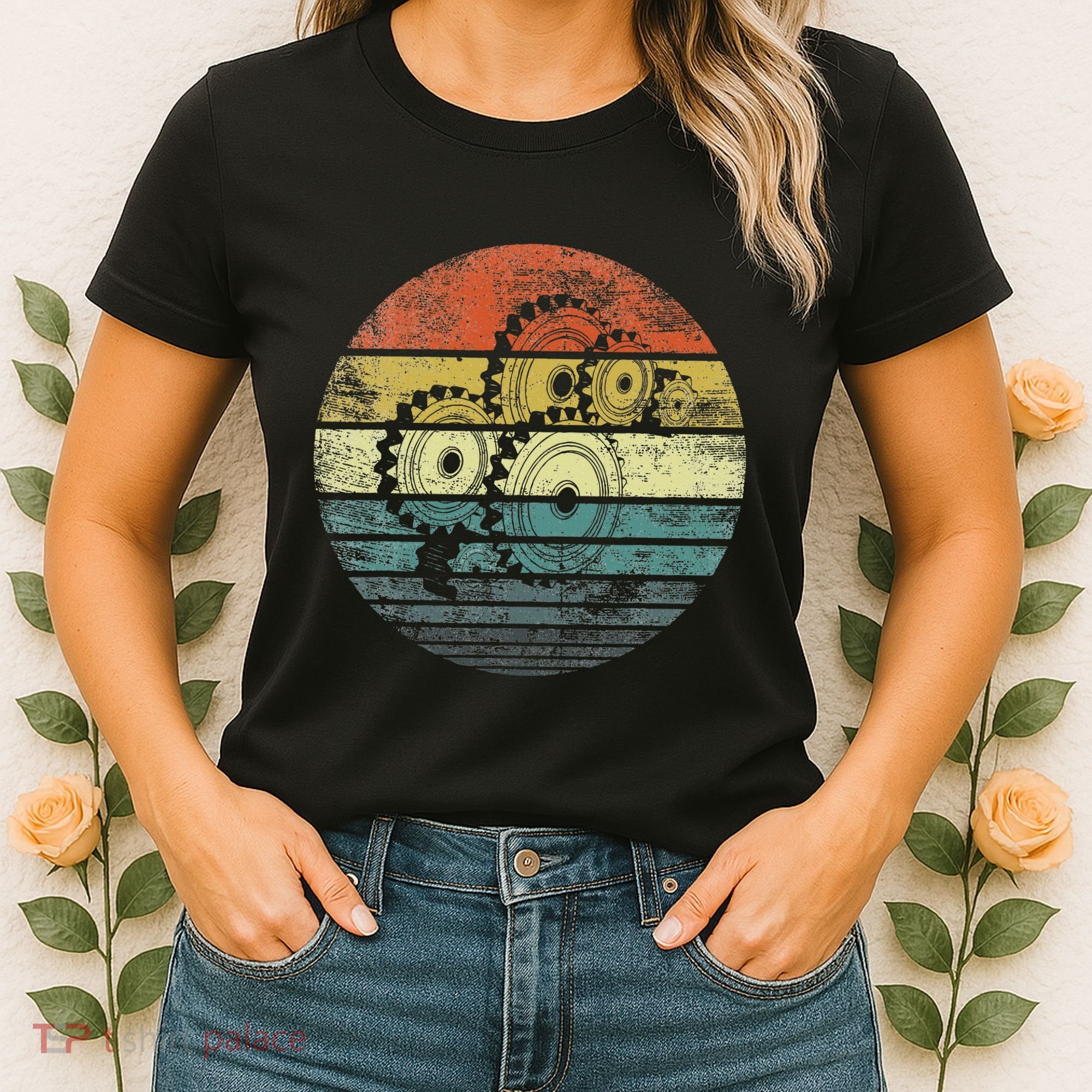 Mechanical Engineer Gifts Funny Retro Cogs Engineering Gear Women's T-Shirt