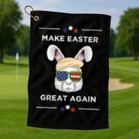Make Easter Great Again Funny Trump Bunny Gift Usa Flag Gift Golf Towel thumb 1
