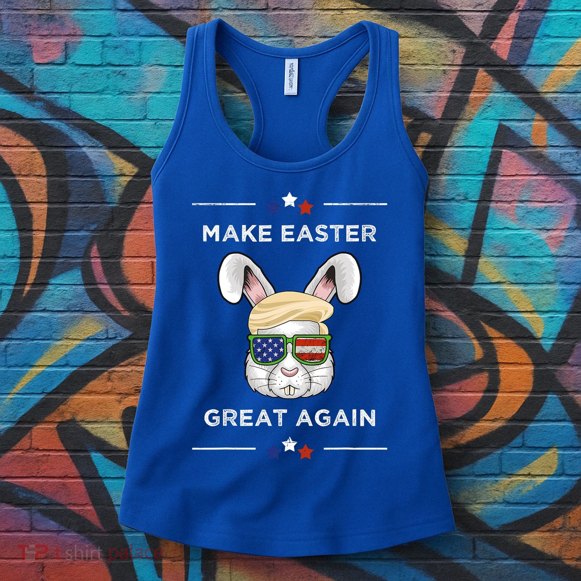Make Easter Great Again Funny Trump Bunny Gift Usa Flag Gift Women's Tank Top