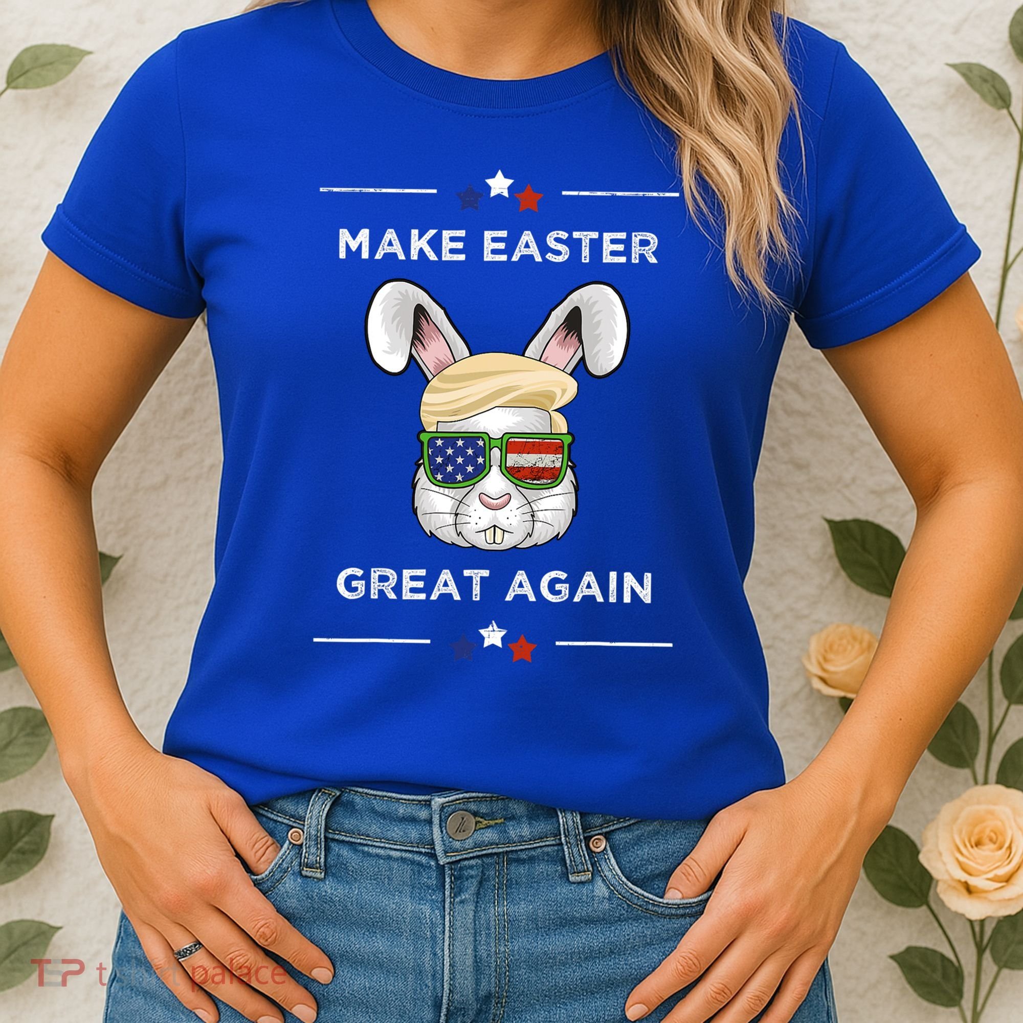 Make Easter Great Again Funny Trump Bunny Gift Usa Flag Gift Women's T-Shirt