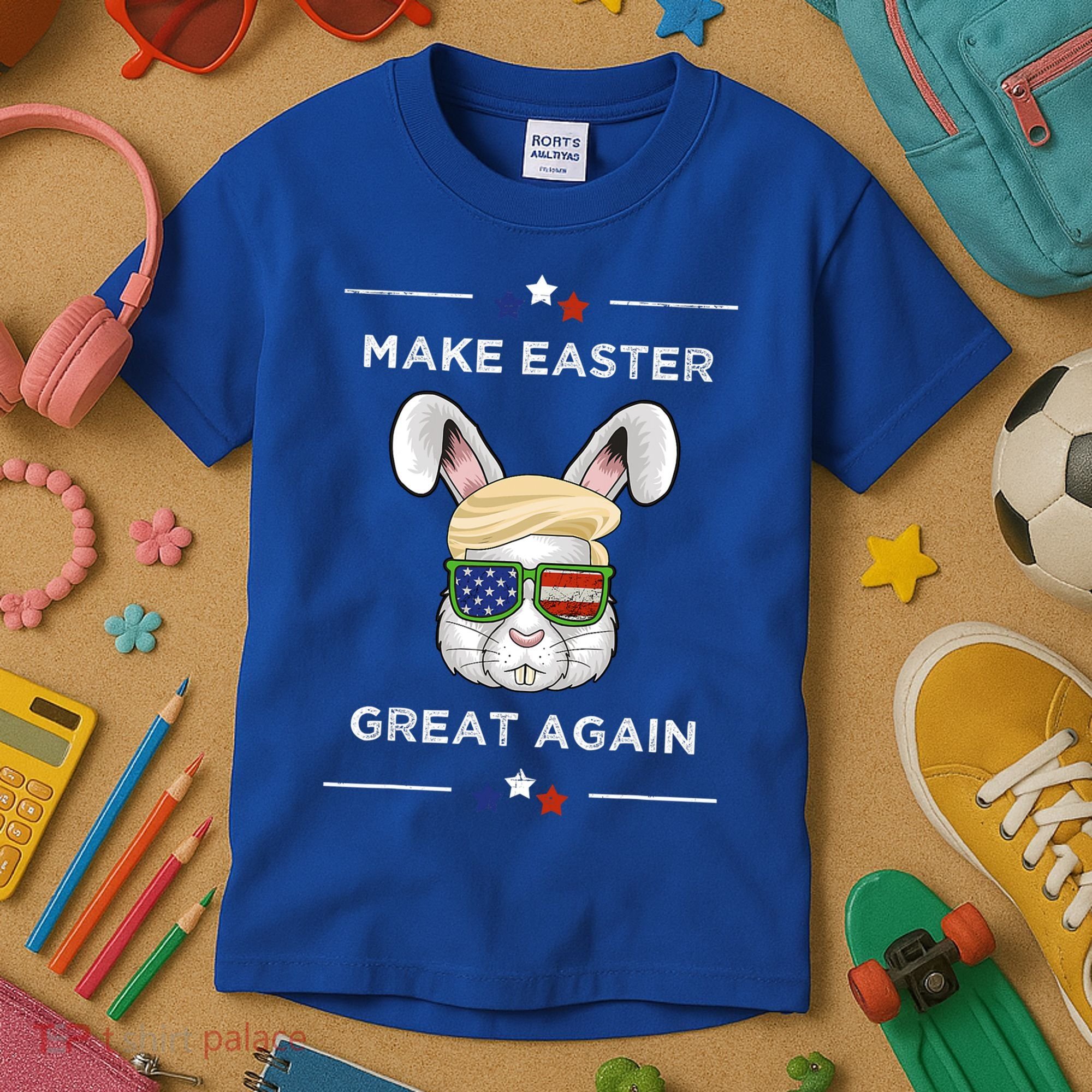Make Easter Great Again Funny Trump Bunny Gift Usa Flag Gift Kids T-Shirt