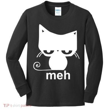 Meh Cat Funny Meme Kids Long Sleeve Shirt