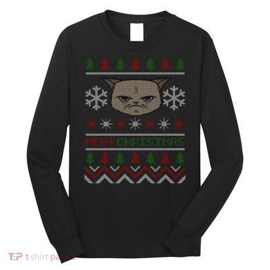 MEH! Christmas Cat Ugly Sweater Long Sleeve Shirt