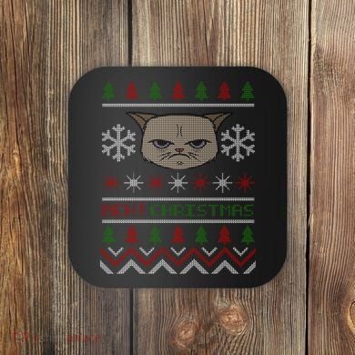 MEH! Christmas Cat Ugly Sweater Coaster