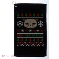 MEH! Christmas Cat Ugly Sweater Golf Towel thumb 0