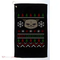 MEH! Christmas Cat Ugly Sweater Golf Towel thumb 0