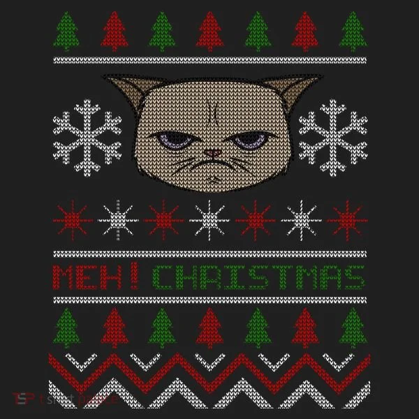 MEH! Christmas Cat Ugly Sweater Golf Towel