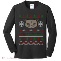 MEH! Christmas Cat Ugly Sweater Kids Long Sleeve Shirt thumb 0