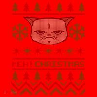 MEH! Christmas Cat Ugly Sweater Santa Hat thumb 1