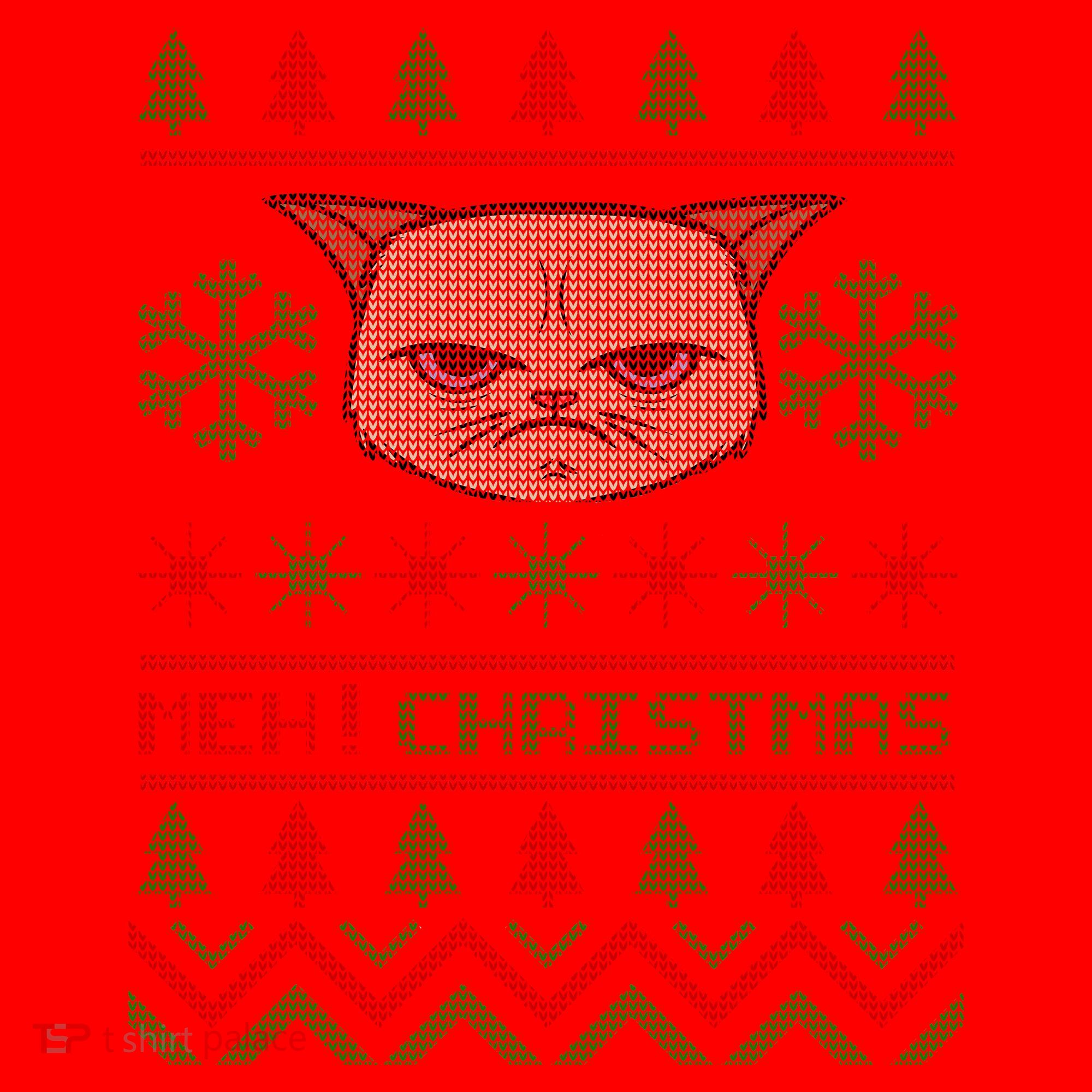 MEH! Christmas Cat Ugly Sweater Santa Hat