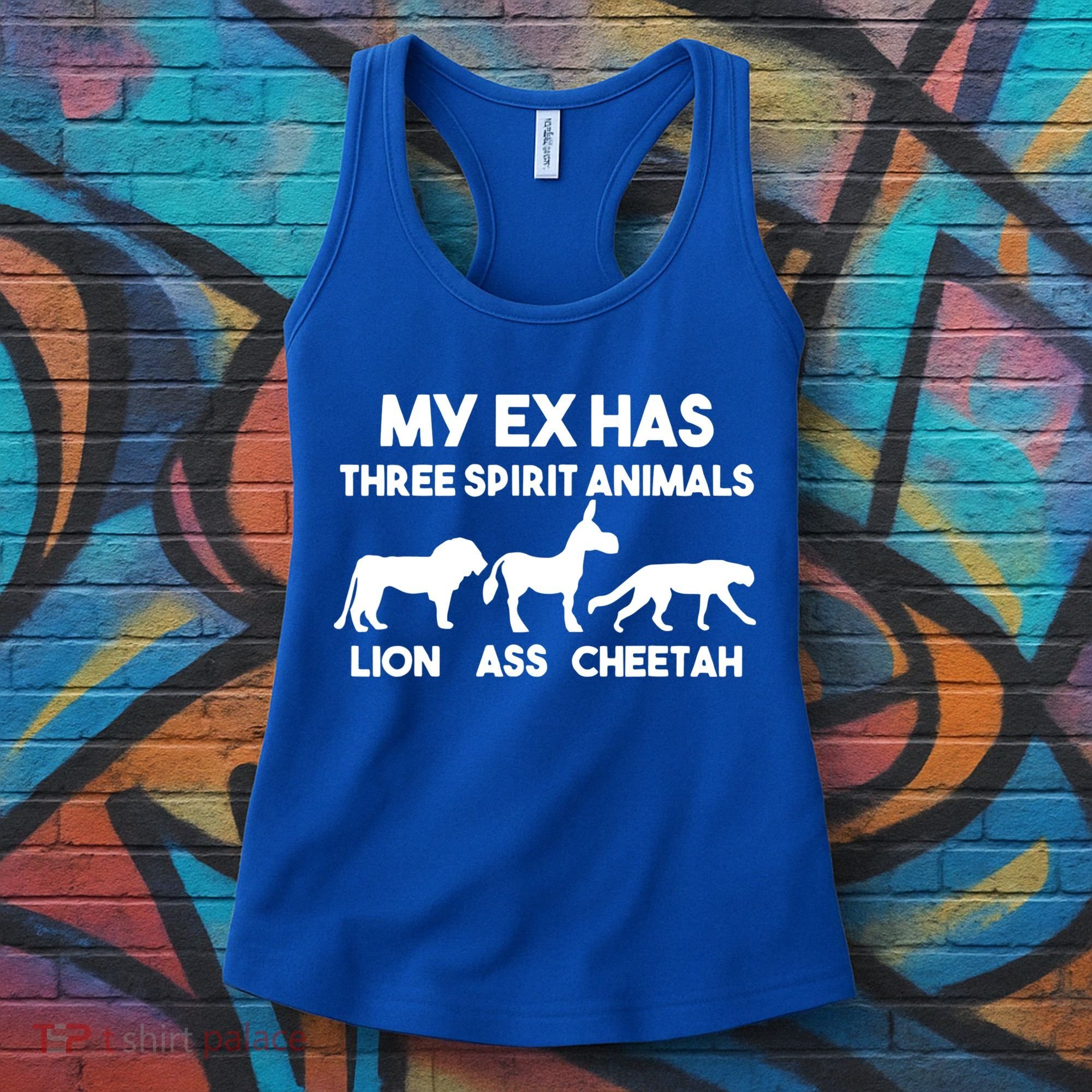 My Ex Has 3 Spirit Animals Lion Ass Cheetah Divorce Funny Women's Tank Top