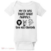 My Ex Has Three Spirit Animals Lion Ass Cheetah Funny Baby Bodysuit thumb 0