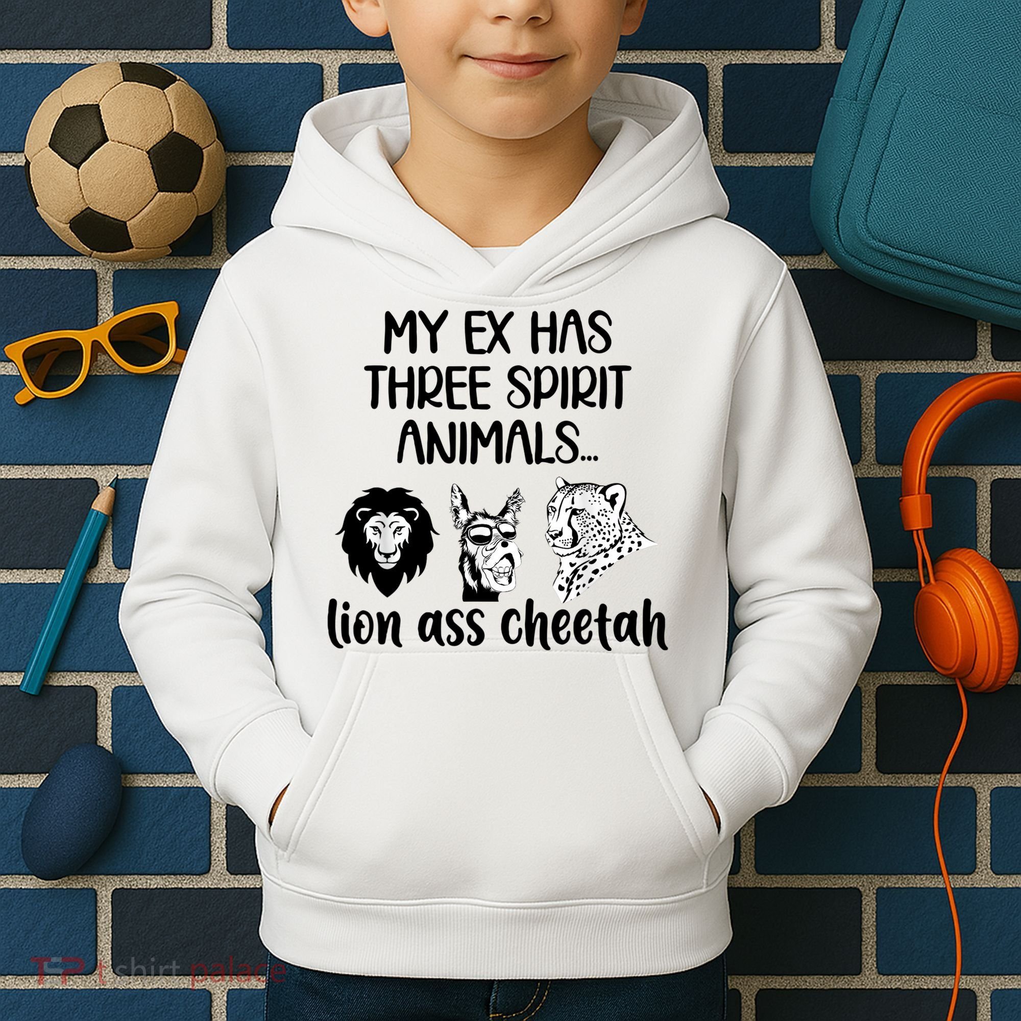 My Ex Has Three Spirit Animals Lion Ass Cheetah Funny Kids Hoodie