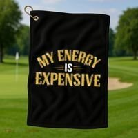 My Energy Is Expensive Funny Motivational Golf Towel thumb 1