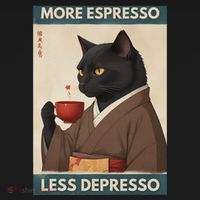 More Espresso Less Depresso Kimono Cat Japanese Art Sweatshirt thumb 3