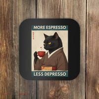 More Espresso Less Depresso Kimono Cat Japanese Art Coaster thumb 0