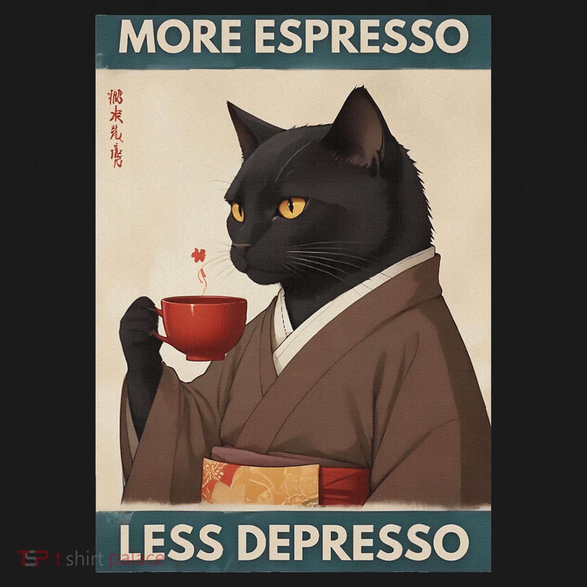 More Espresso Less Depresso Kimono Cat Japanese Art Women's Hoodie