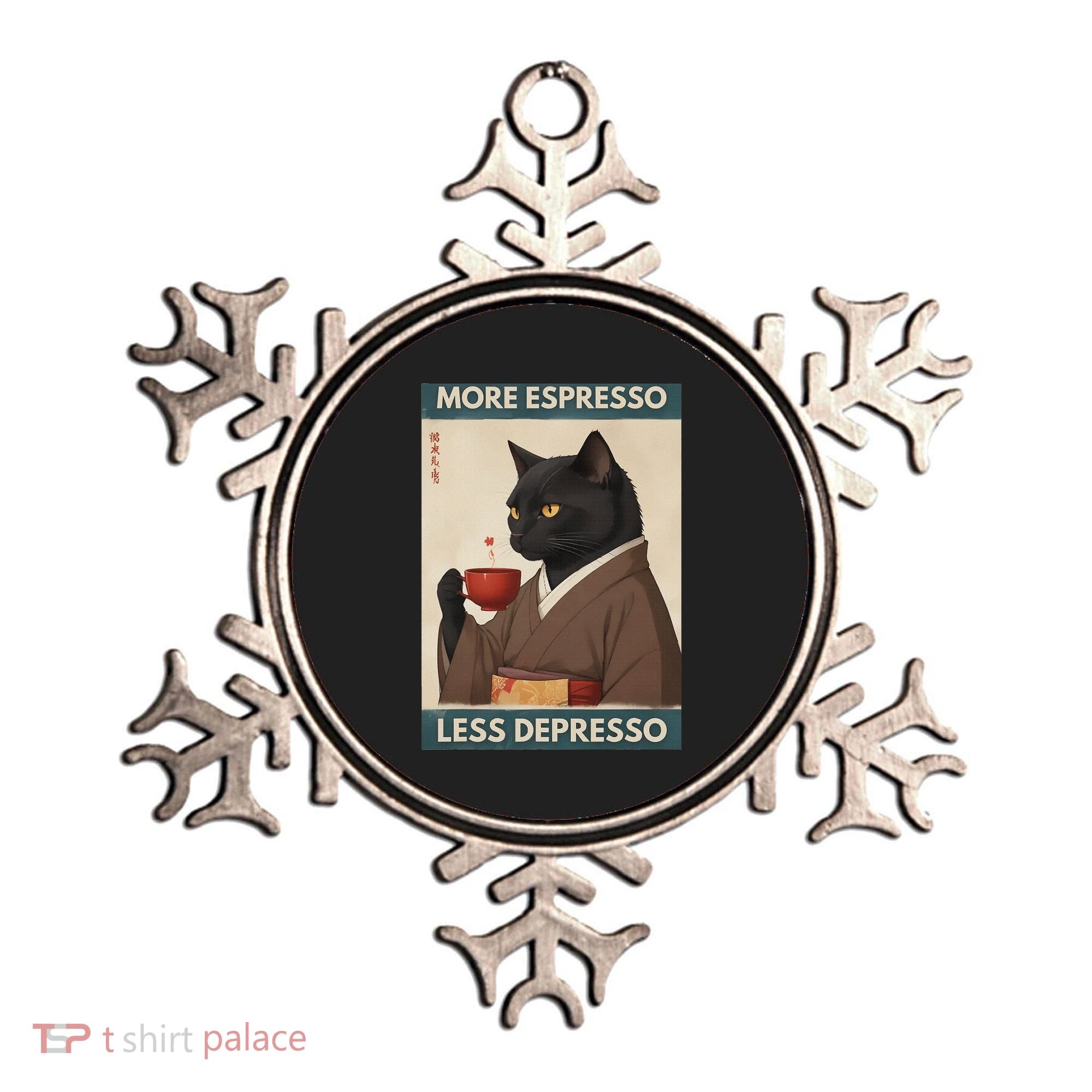 More Espresso Less Depresso Kimono Cat Japanese Art Ornament