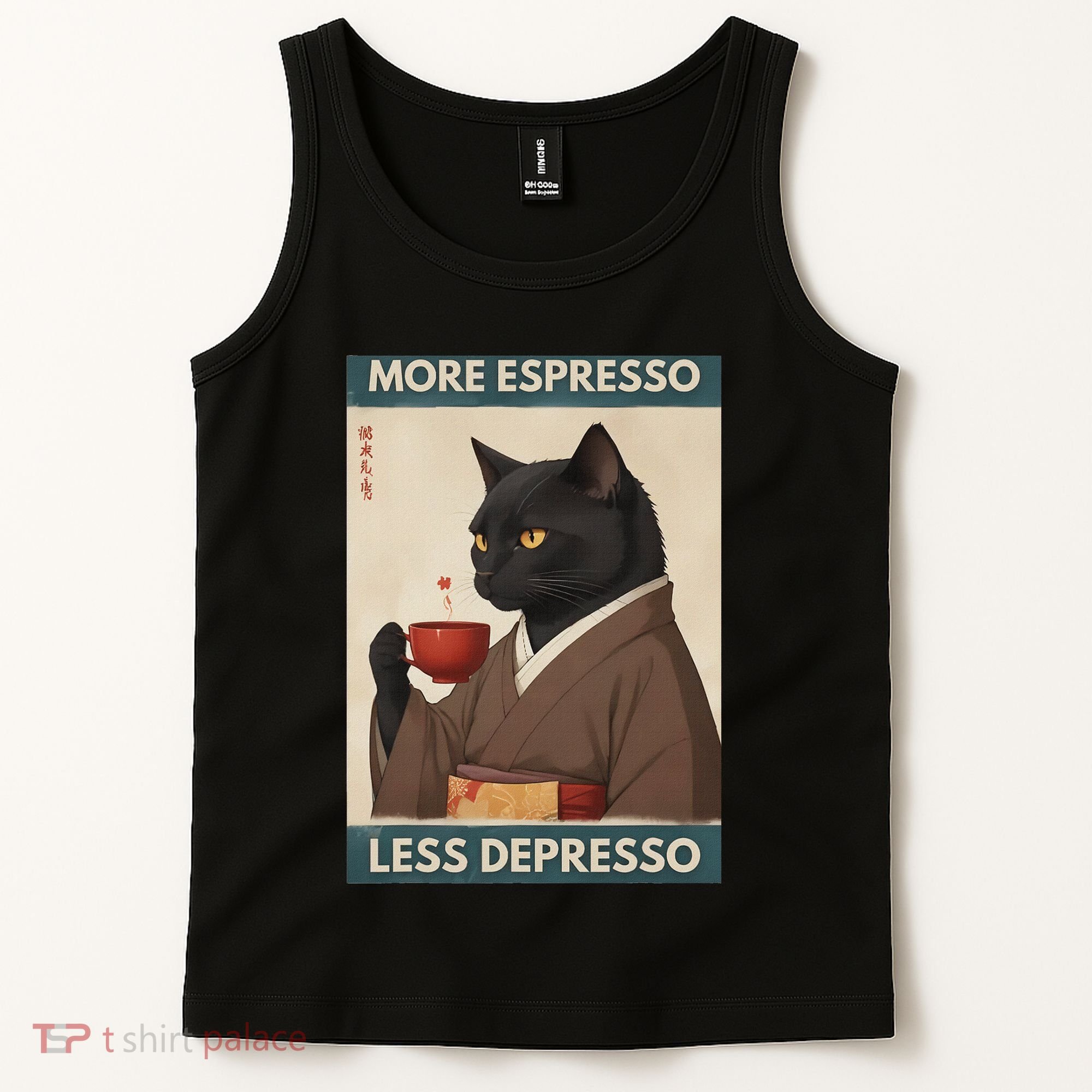 More Espresso Less Depresso Kimono Cat Japanese Art Tank Top